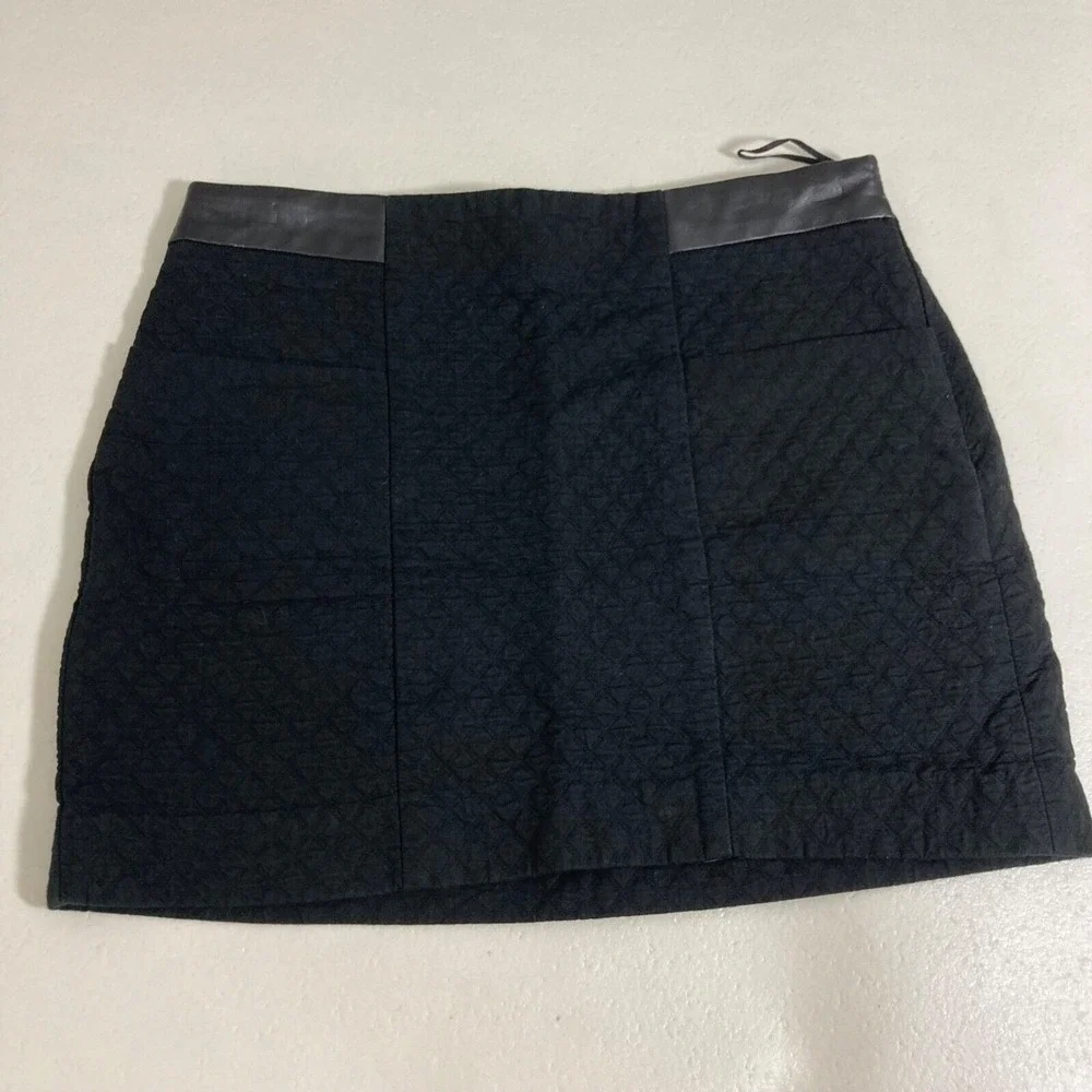 Mango Casual‎ Mini Skirt Womens 2 Black Quilted Faux Leather Trim Pockets